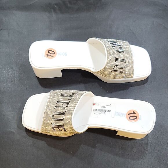 BRAND NEW TRUE RELIGION EMBELLISHMENTS BLOCK HEEL MULE  OPEN GLITTER SANDAL - Picture 8 of 13